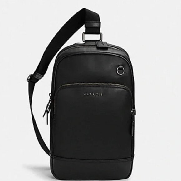 COACH GRAHAM Pack C2931 CrossBody Bag In BLACK Leather Gunmetal - Picture 1 of 6